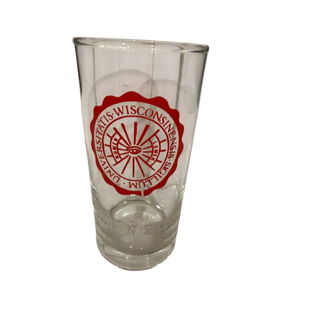 Vtg 60s  University of Wisconsin Madison Seal Drinking Glass Red Crest Tumbler